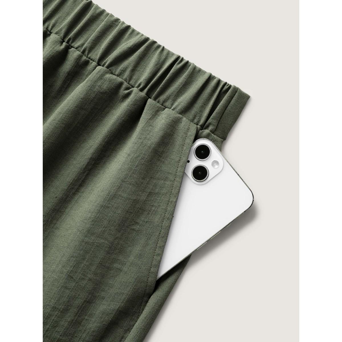 Plus Size Stretchy Waist Straight-Leg Capri Pants Women ArmyGreen Resort Straight Leg Mid Rise Vacation Pants BloomChic 22-24/3X Product Image