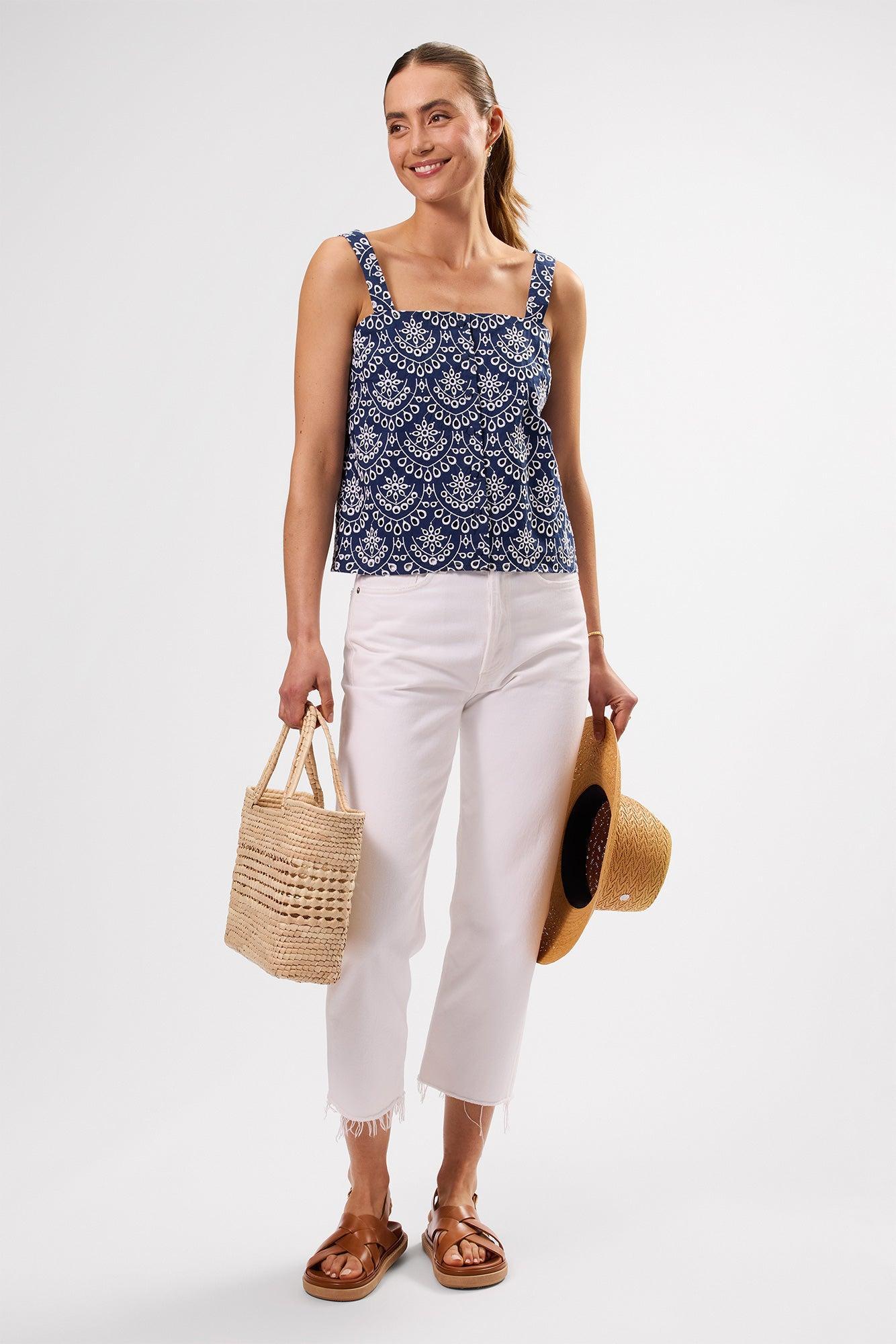 Eyelet Organic Cotton Tank - Riviera Eyelet Indigo Product Image