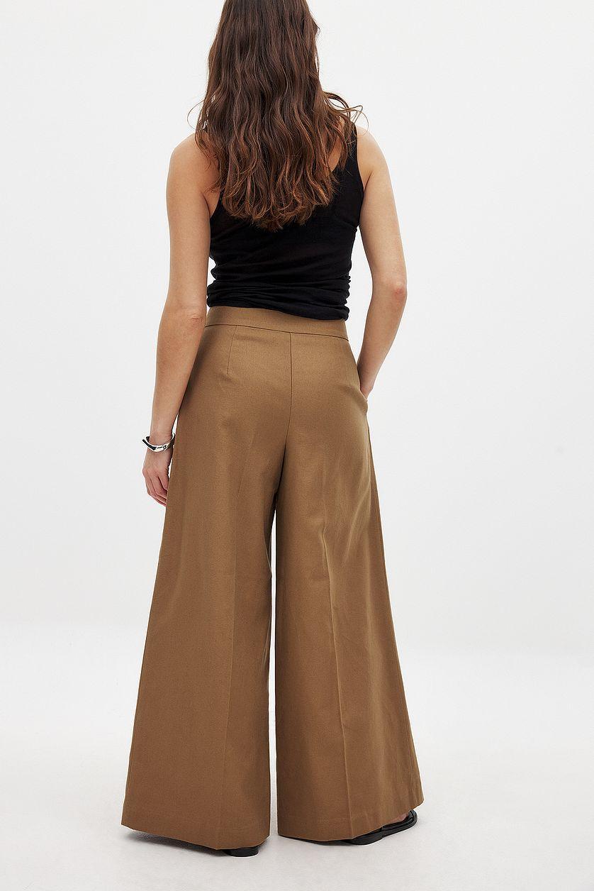 Linen Blend Wide Mid Waist Pants Product Image