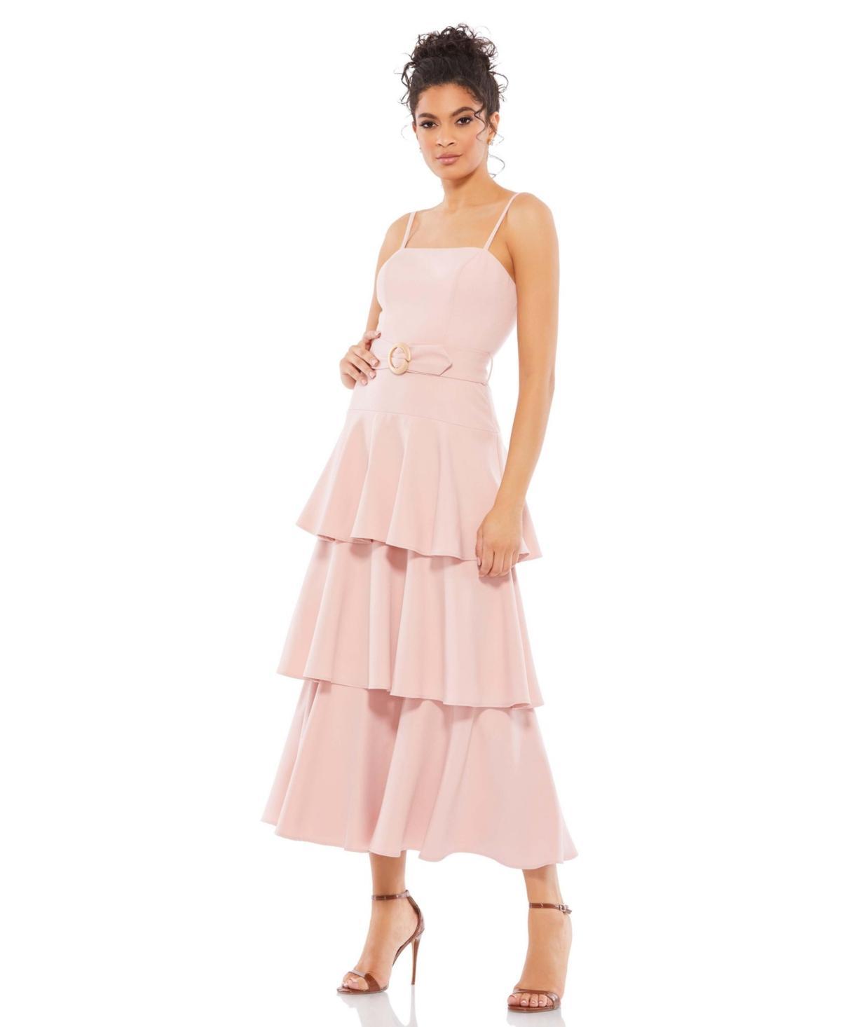 Womens Ieena Belted Tiered Ruffle Sleeveless Midi Dress Product Image