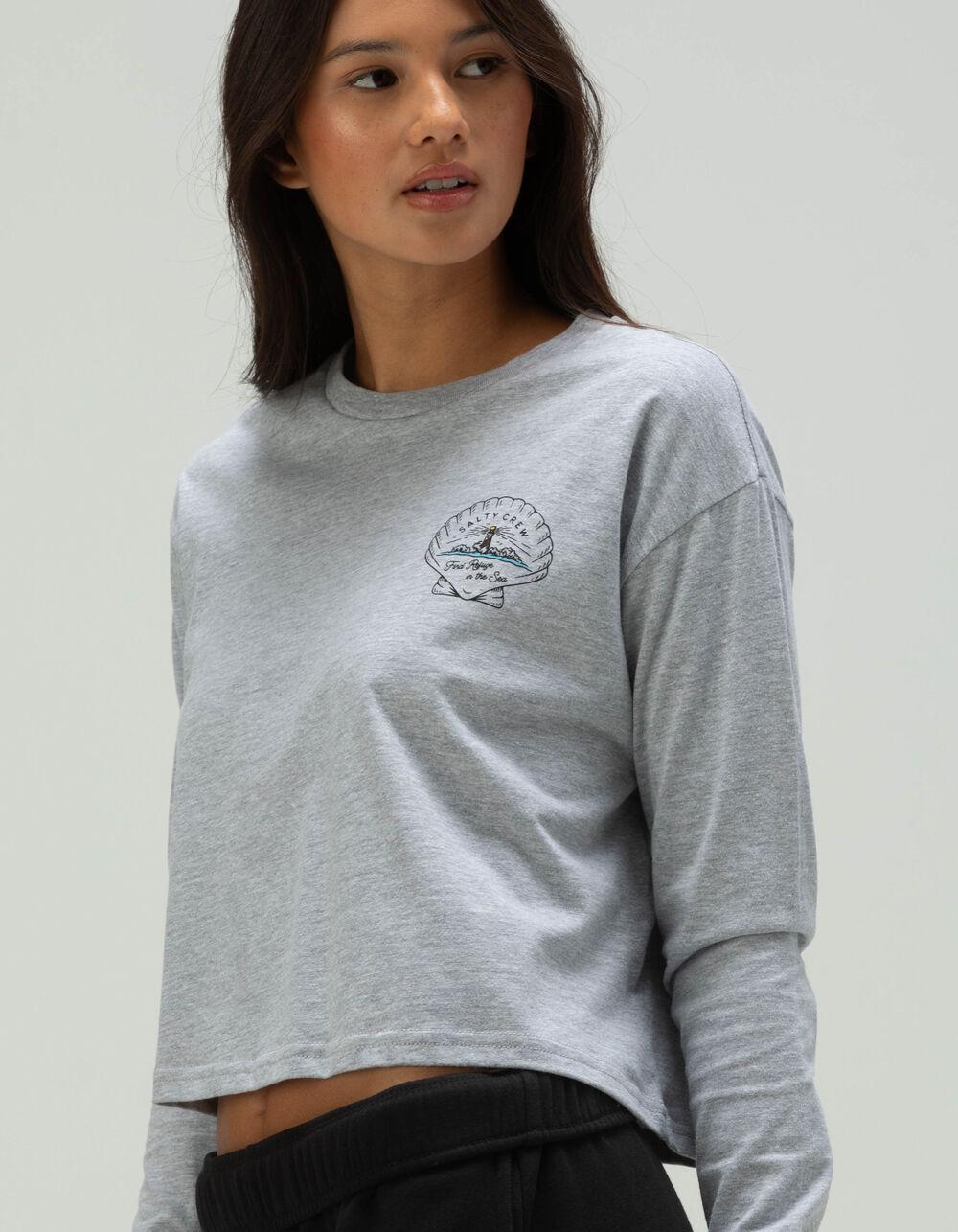 SALTY CREW Scallop Womens Crop Long Sleeve Tee - HEATHER GRAY Product Image
