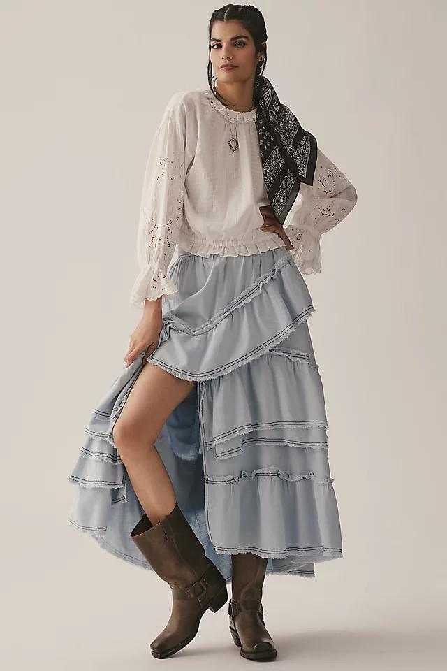 Pilcro Asymmetrical Ruffled Tiered Midi Skirt Product Image