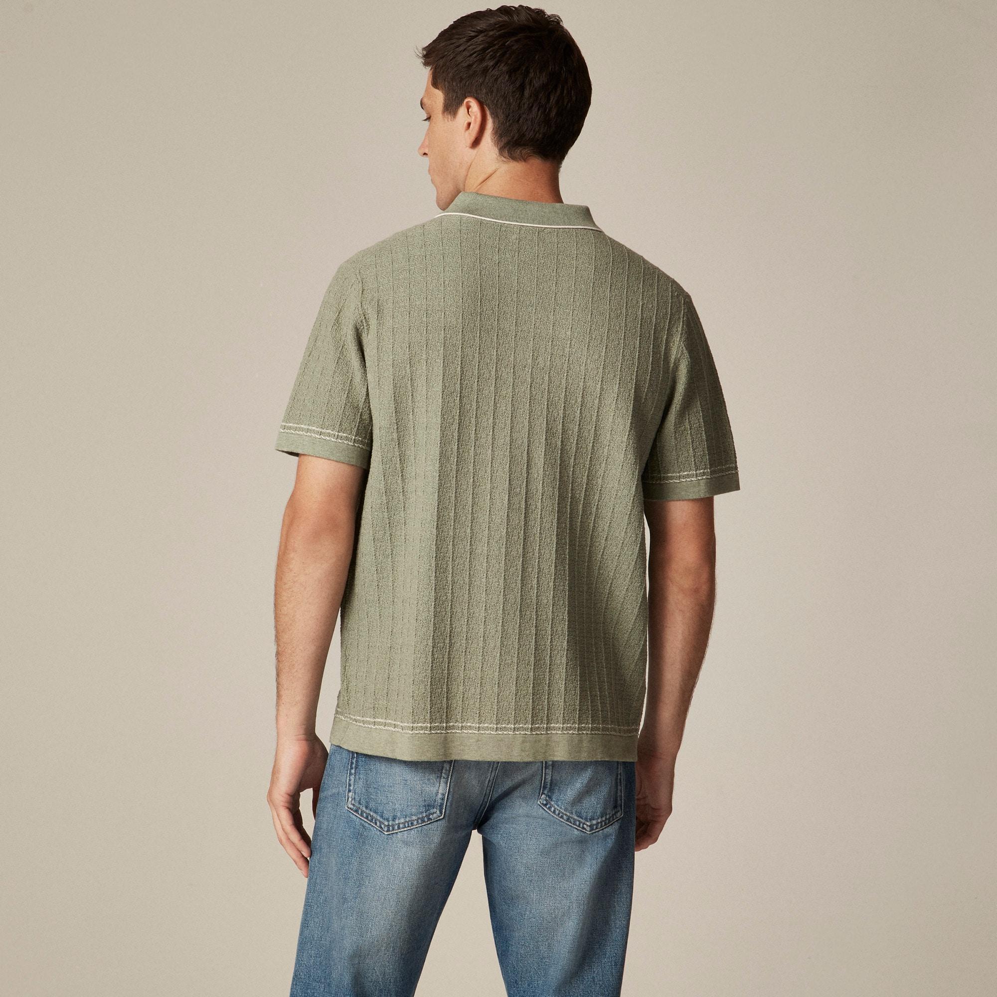 Short-sleeve cotton texture-stitch polo cardigan sweater Product Image