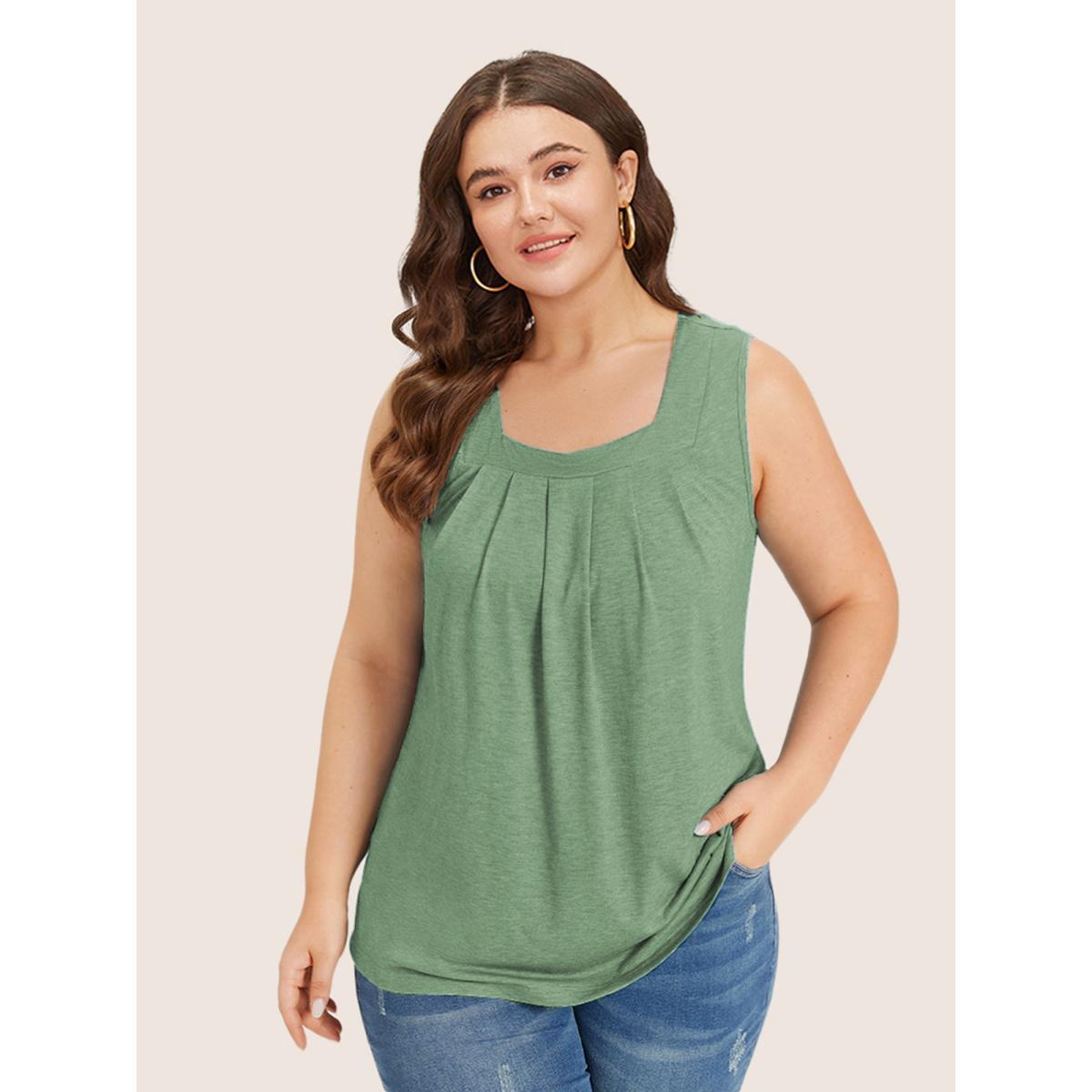 Plus Size Heather Plicated Detail Square Neck Tank Top Women Palemauve Casual Non U-neck Everyday Tank Tops Camis BloomChic 26/4X Product Image