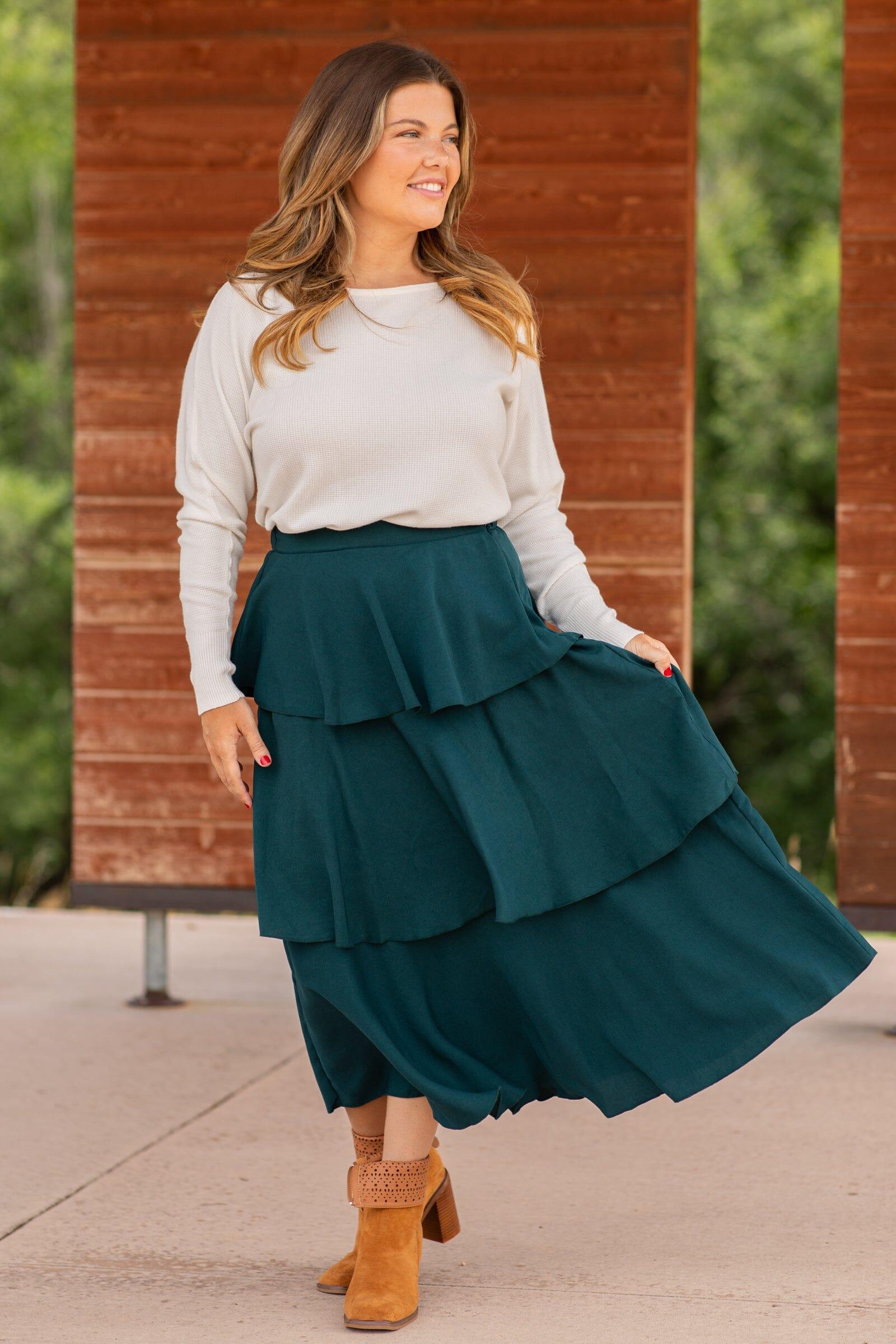 Emerald Elastic Waist Tiered Skirt Product Image