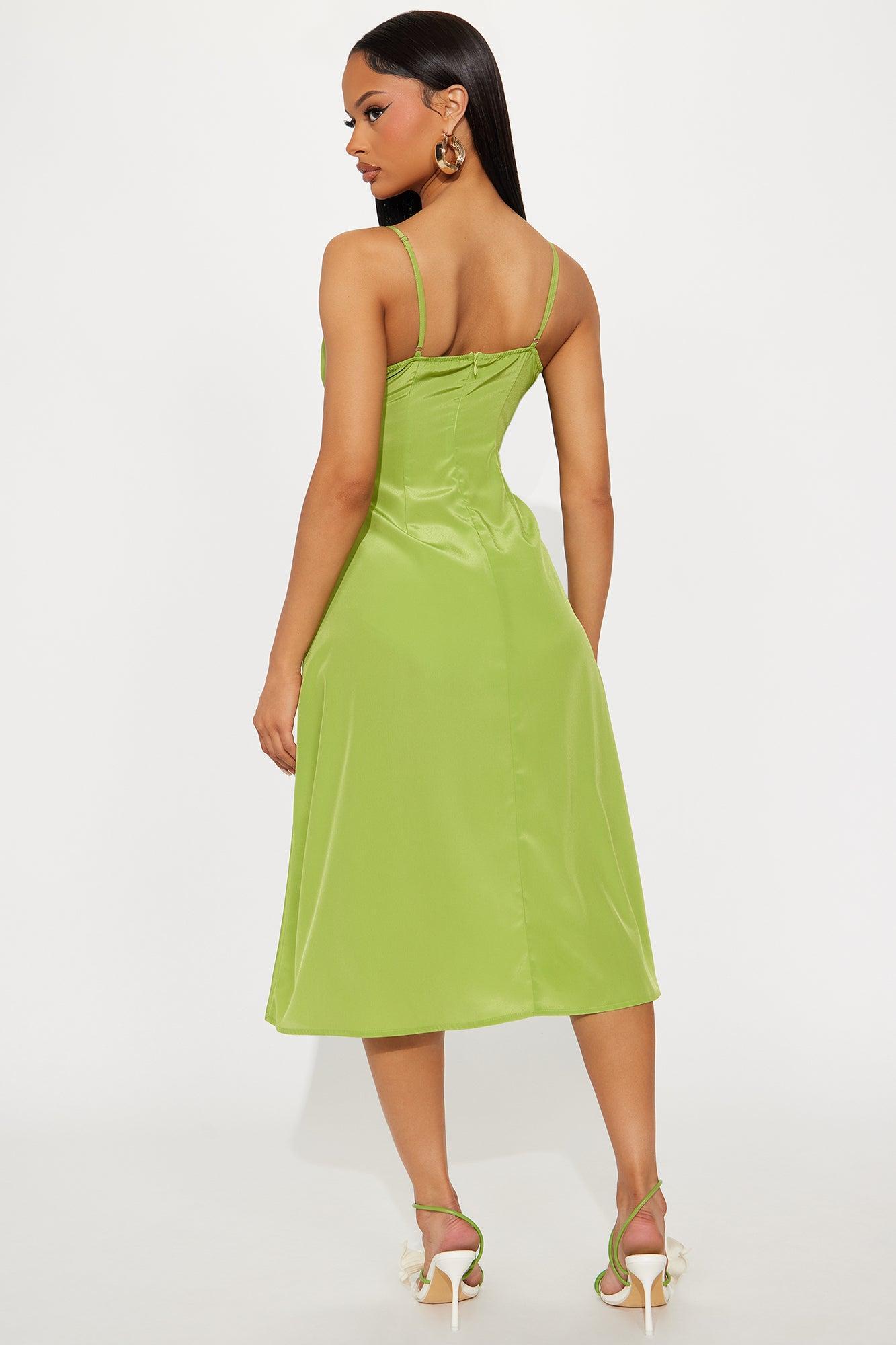 Kaliah Lace Up Midi Dress - Chartreuse Female Product Image
