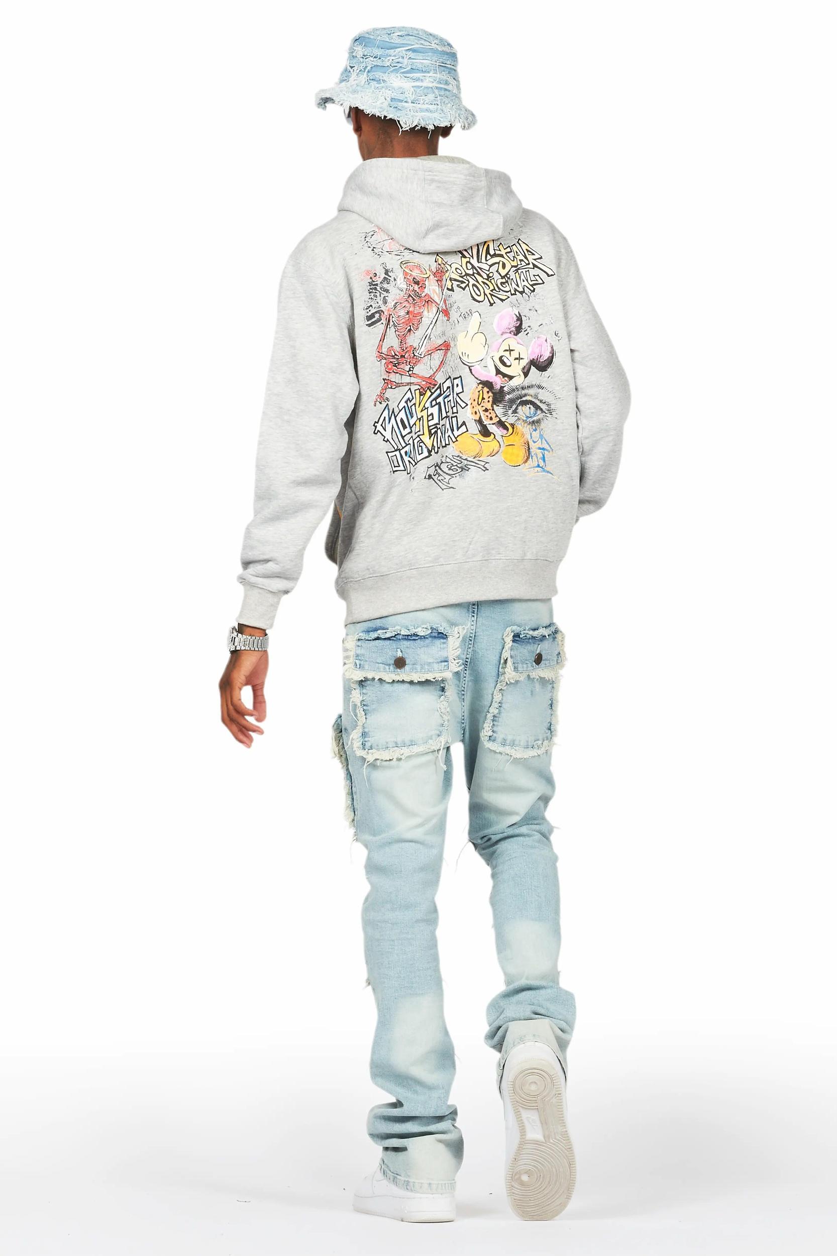 Yooz Heather Grey Hoodie/Stacked Flare Cargo Jean Bundle Male Product Image