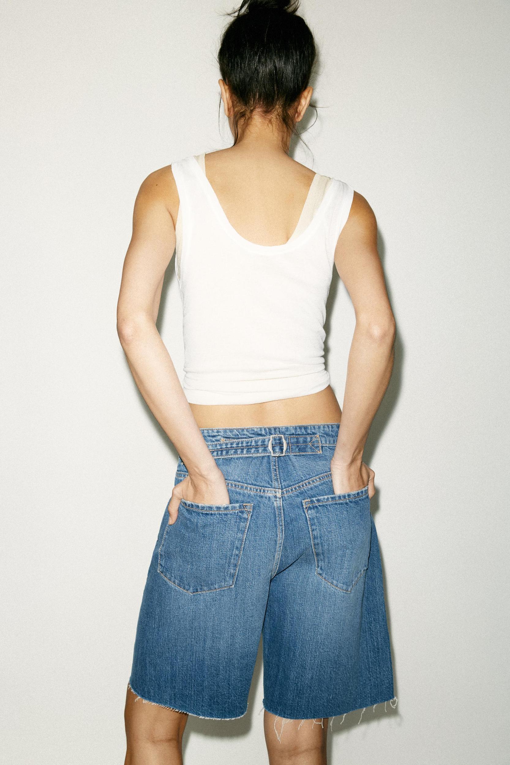 MID-RISE TRF BELT LOOP DENIM SHORTS Product Image