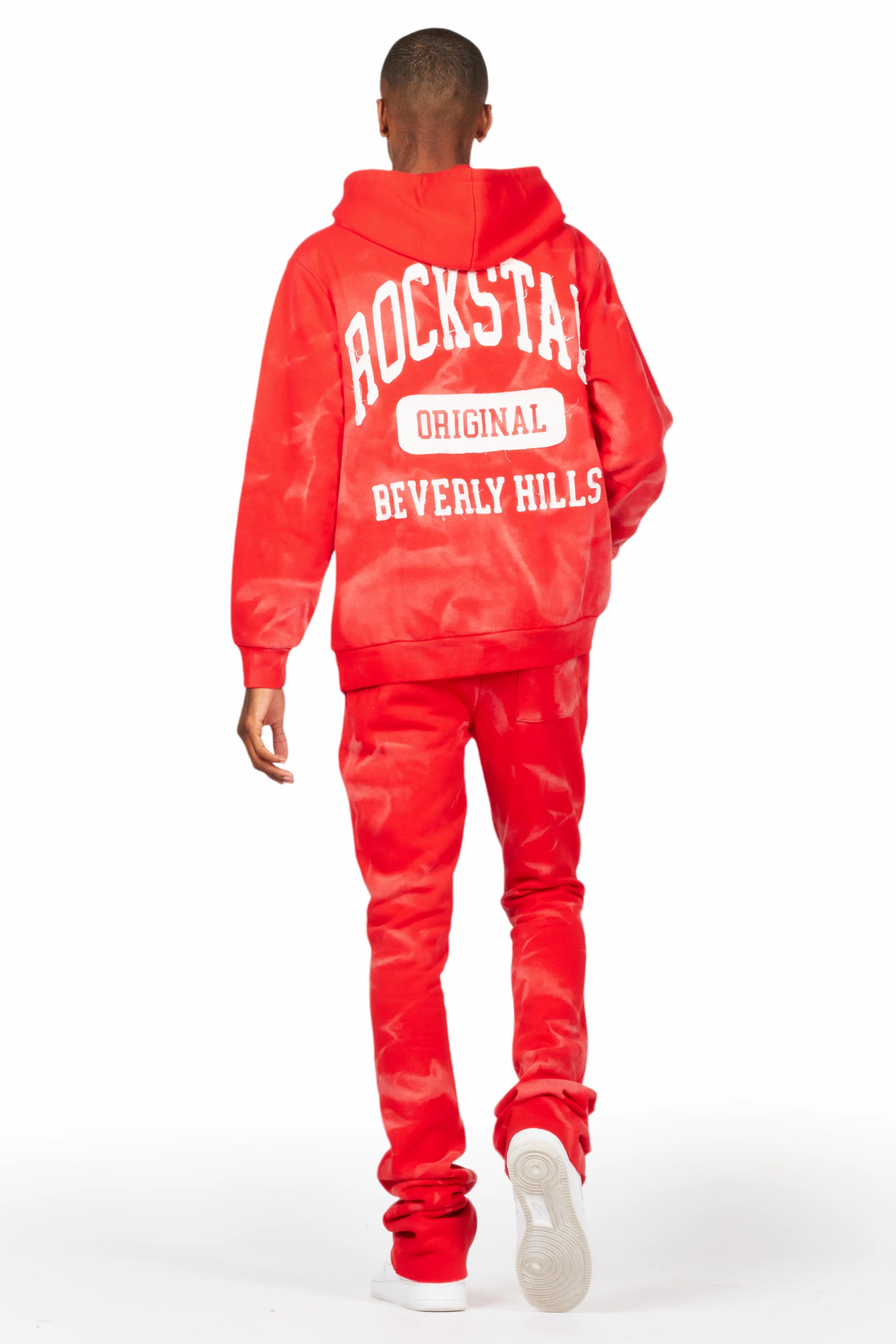 Member Red Hoodie Patchwork Stacked Flare Track Set Male Product Image