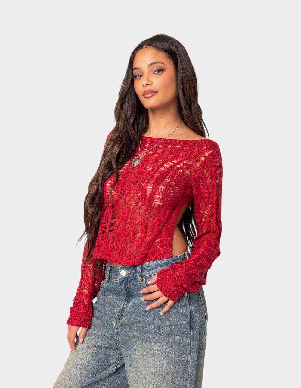 EDIKTED Rosa Open Back Sheer Knit Top Product Image