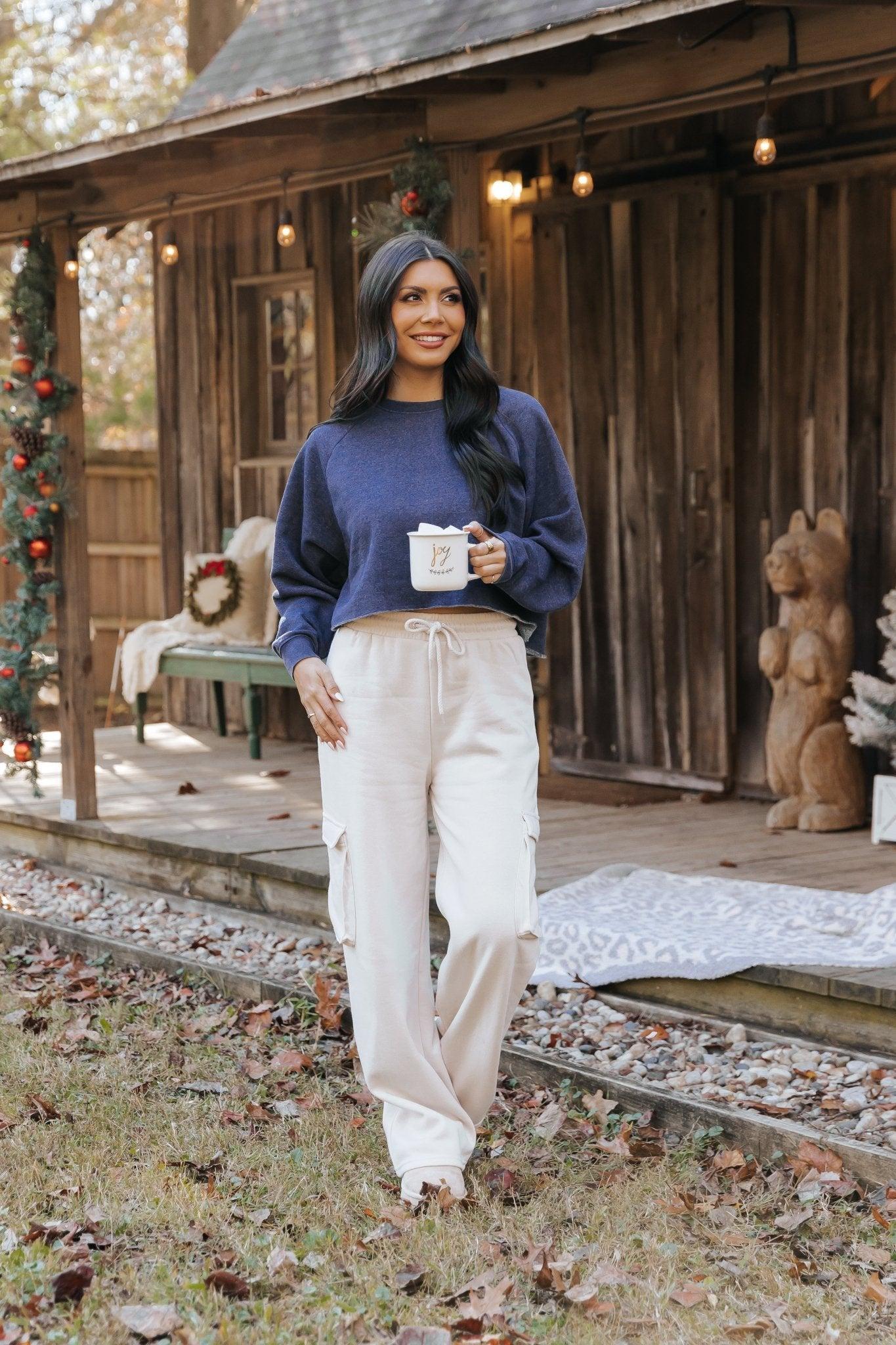 Jenna Navy Fleece Sweatshirt - FINAL SALE Product Image