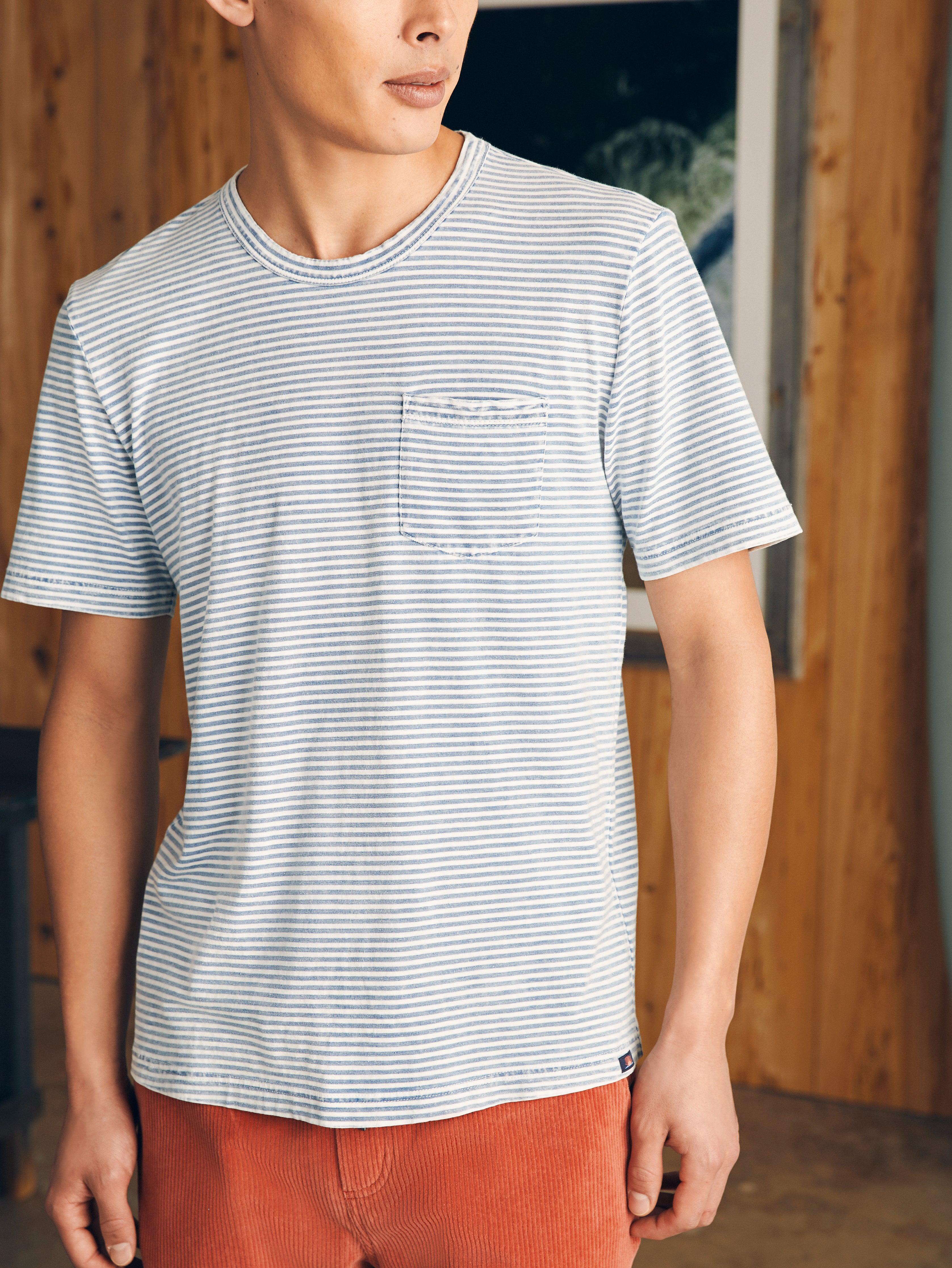 Short-Sleeve Indigo Pocket Tee - Azure Stream Stripe Male Product Image