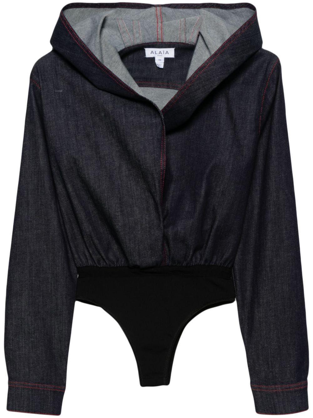ALAÏA Hooded Shirt Jumpsuit In Bleufonce Product Image