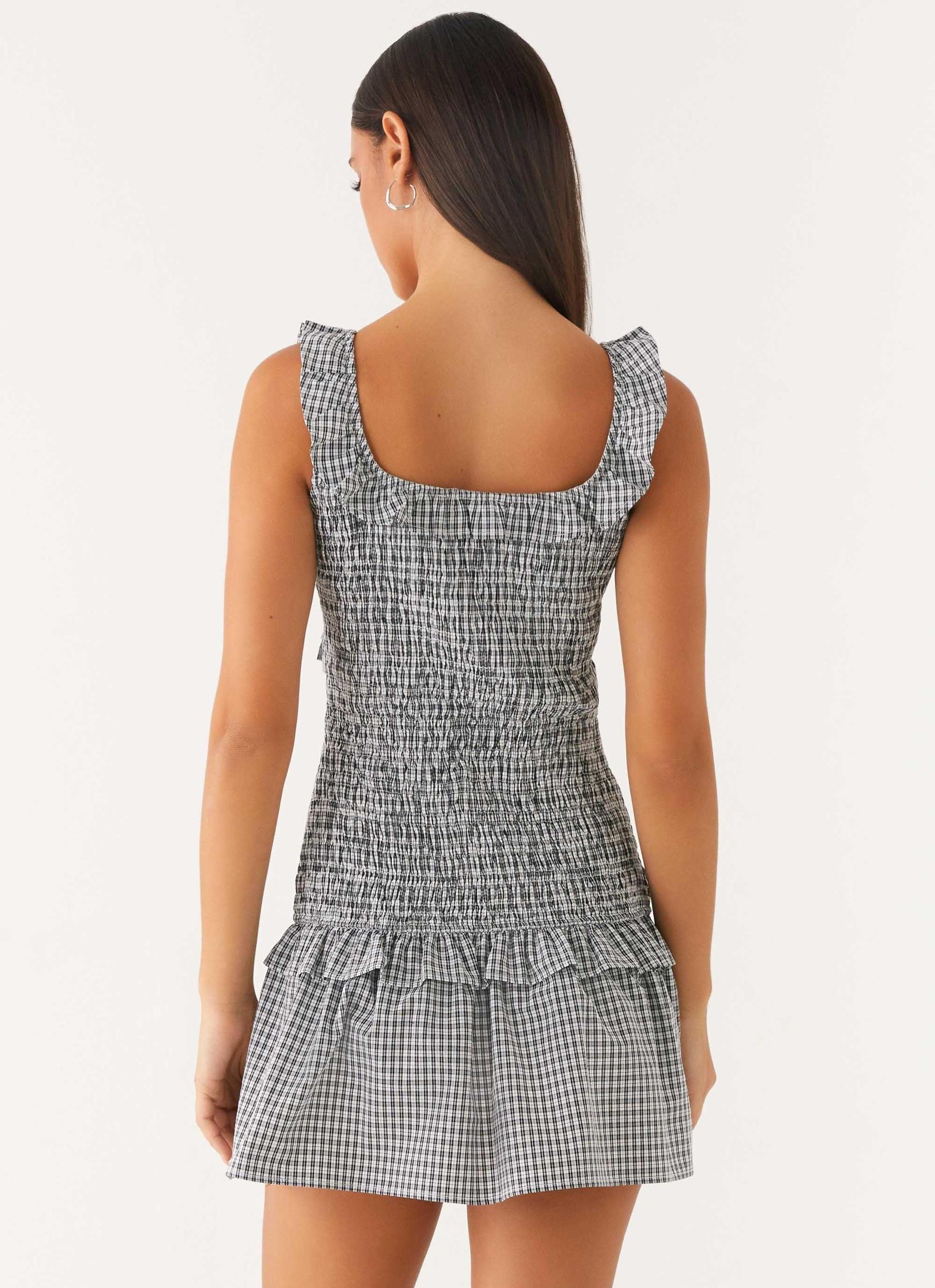 Mali Shirred Mini Dress - Checker Product Image