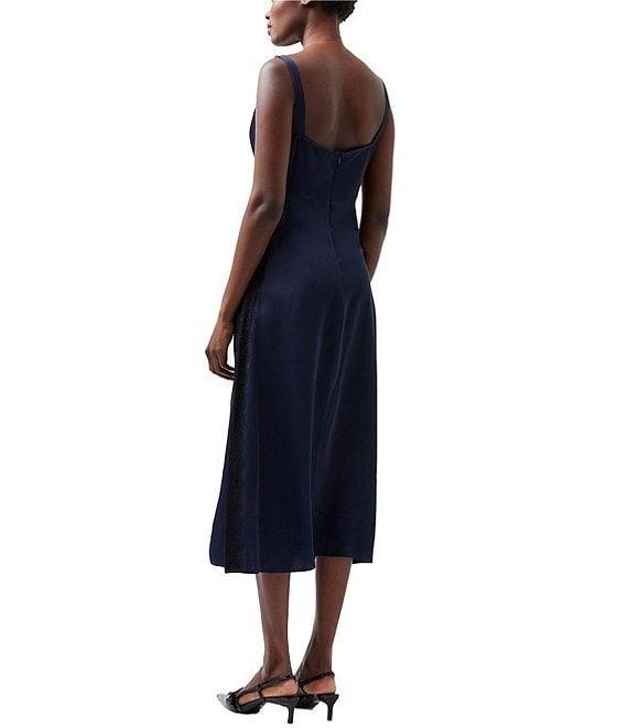 French Connection Ennis Satin V-Neck Sleeveless Lace Midi Dress Product Image