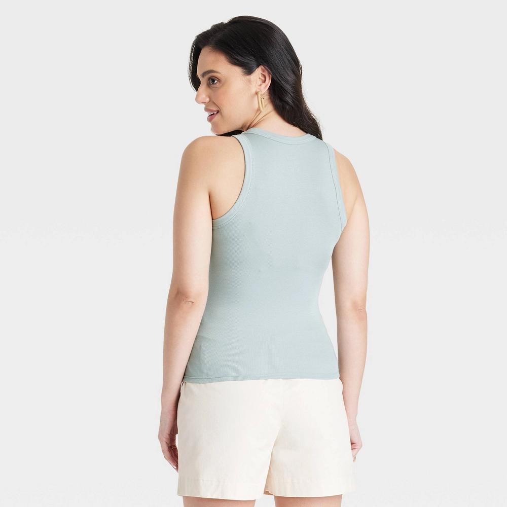 Women's Ribbed Tank Top - A New Day™ Light Blue L: Cotton Modal Blend, Sleeveless Crew Neck, Standard Fit, Machine Washable Product Image