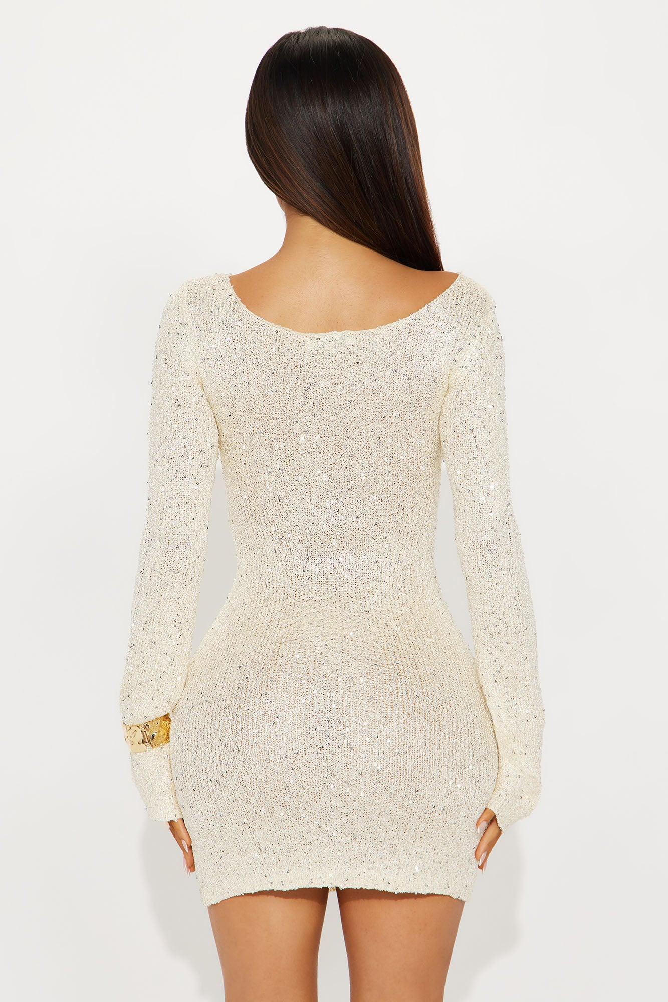 Shimmer And Glow Crochet Mini Dress - Cream Product Image