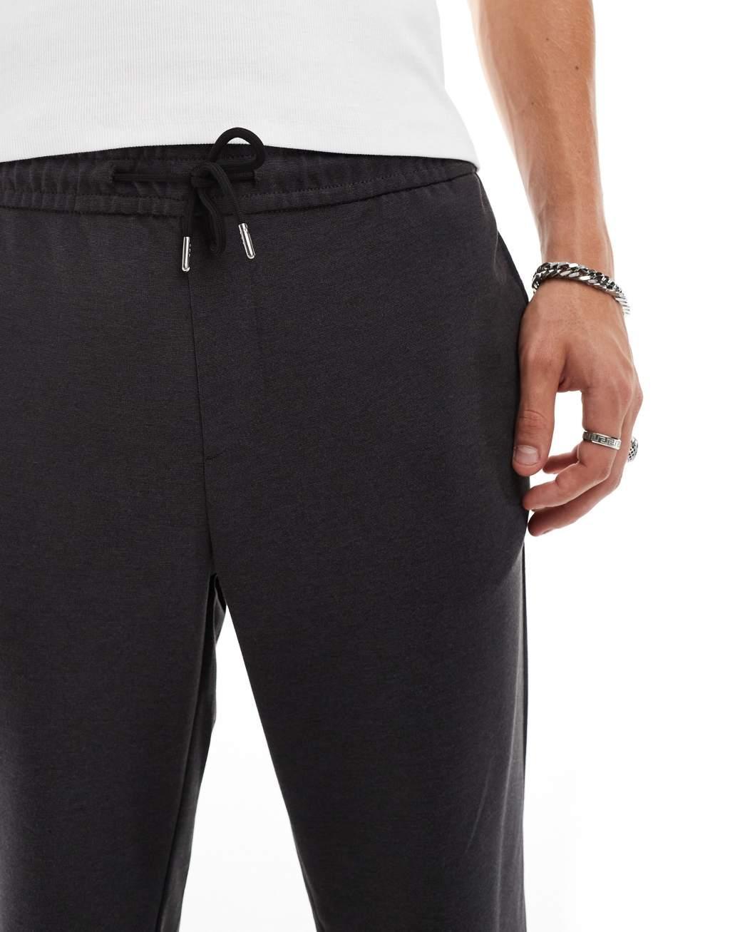 Jack & Jones tapered drawstring smart pants in dark gray heather  Product Image