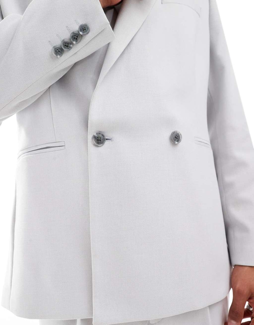 ASOS DESIGN regular slouchy double breasted suit jacket in gray texture Product Image