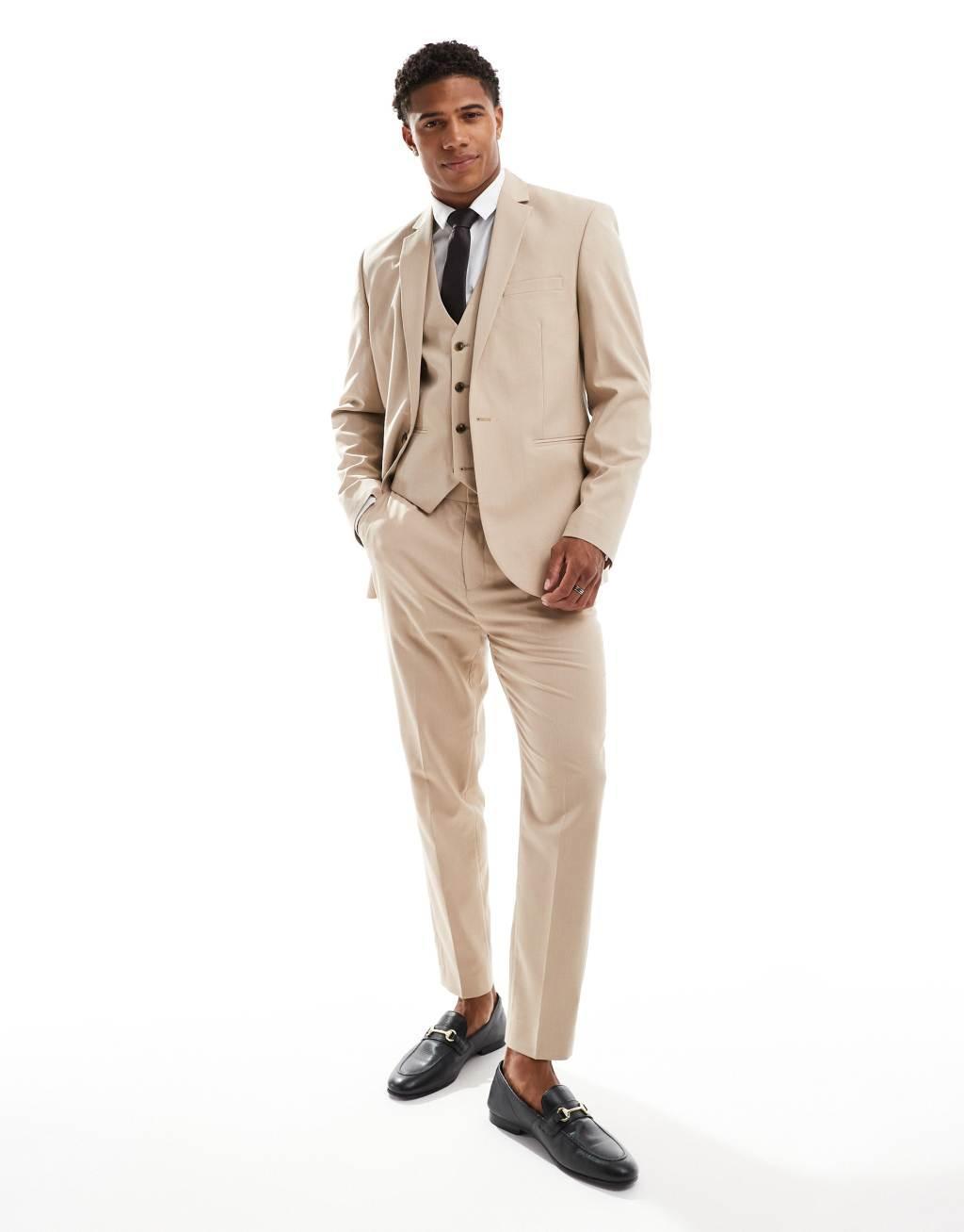 ASOS DESIGN slim suit jacket in tonal neutral prince of wales check Product Image
