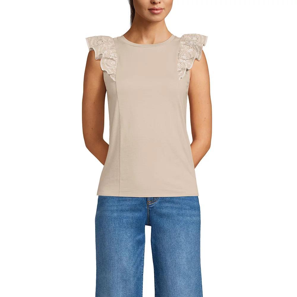Women's Lands' End Embroidered Ruffle Tank Top, Size: XL, Black Product Image