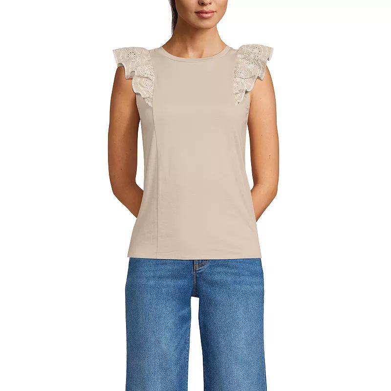 Women's Lands' End Embroidered Ruffle Tank Top, Size: XL, Black Product Image