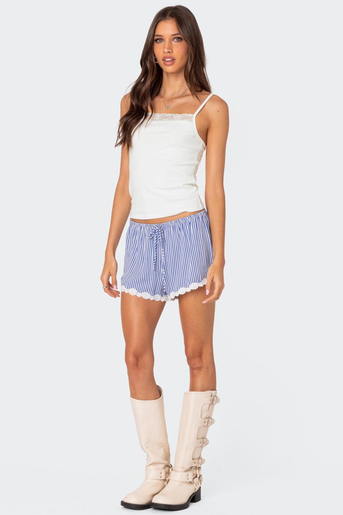 Patty Striped Lace Trim Shorts Product Image