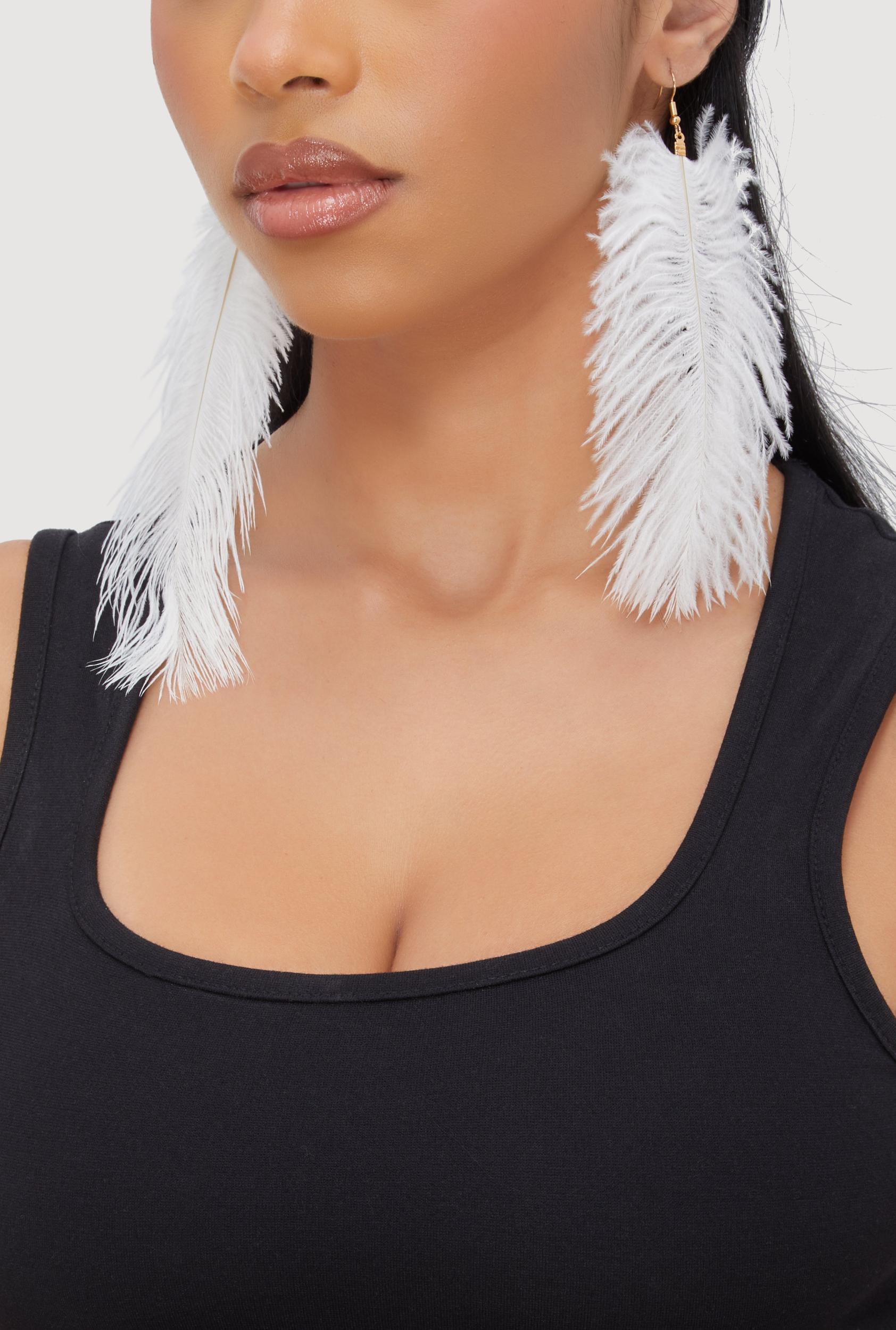 Ostrich Feather Drop Earrings Male Product Image