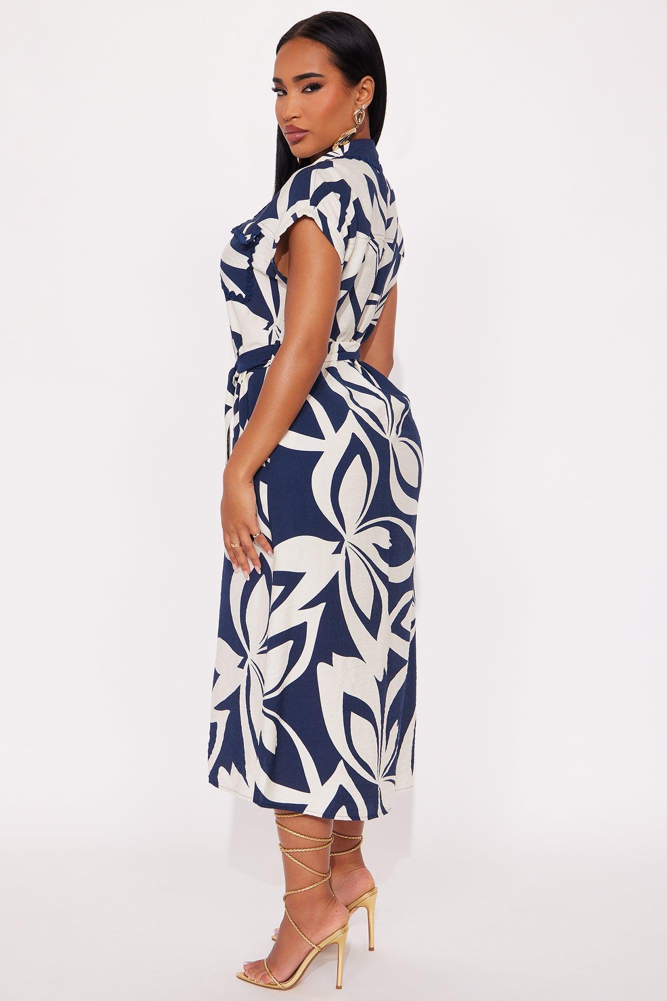 Morin Linen Midi Dress - Blue/combo Product Image