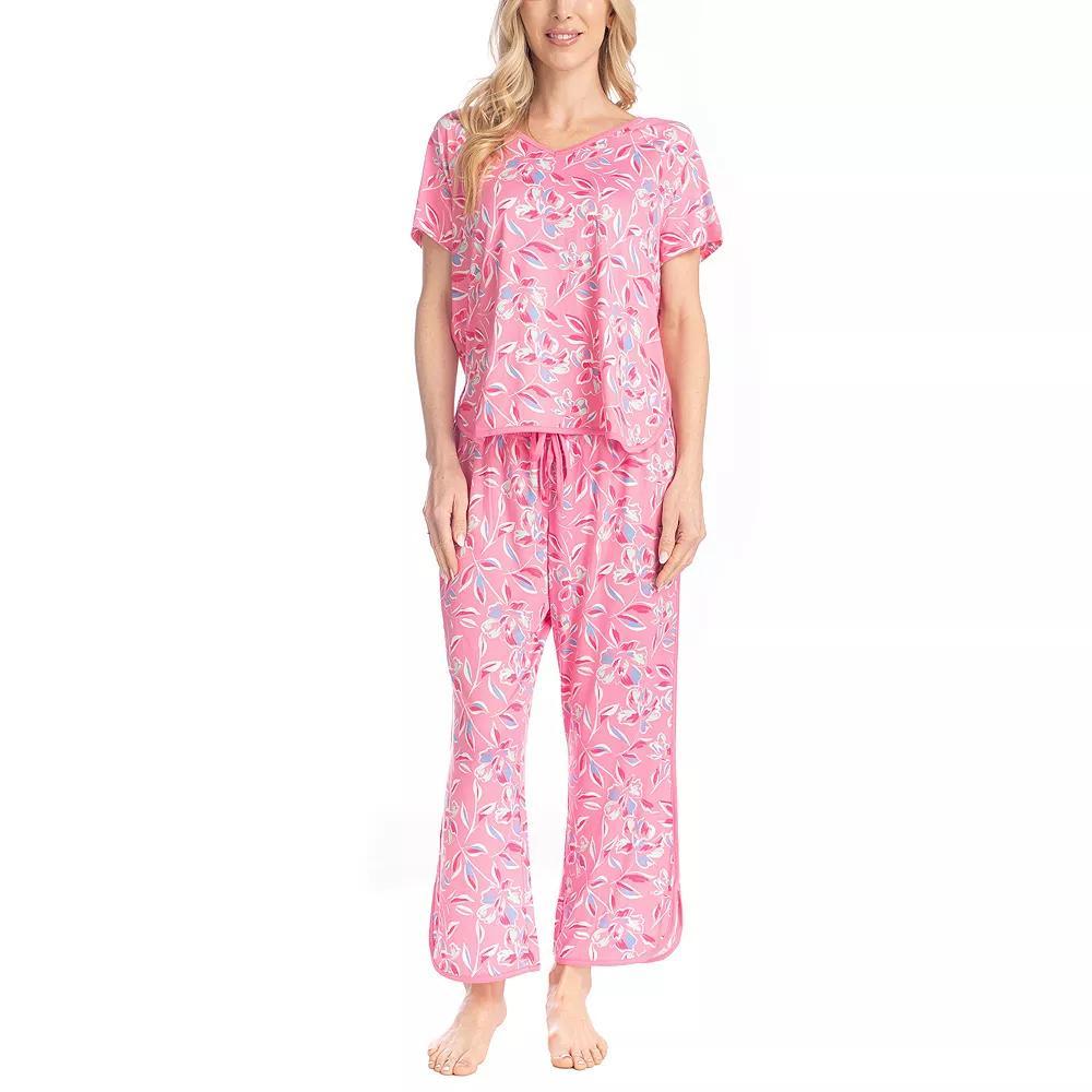 Women's MUK LUKS Fun in the Sun Pajama Top & Pajama Pants Set, Size: Medium, Pink Foral Product Image