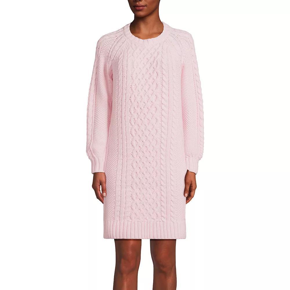 Women's Lands' End Cable Crew Neck Sweater Dress, Size: XS, French Pecan Grey Product Image