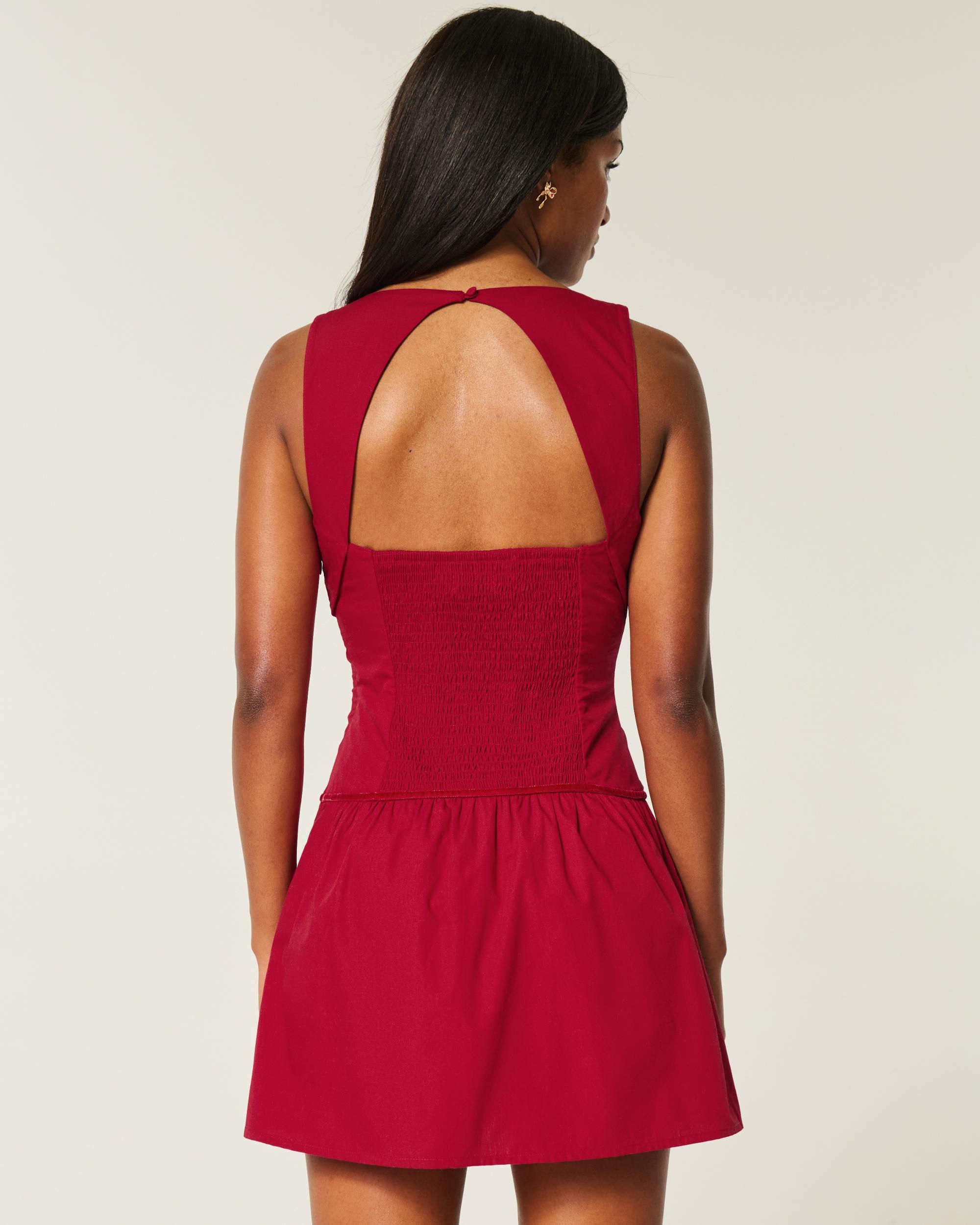 High-Neck Drop-Waist Bow Mini Skort Dress Product Image