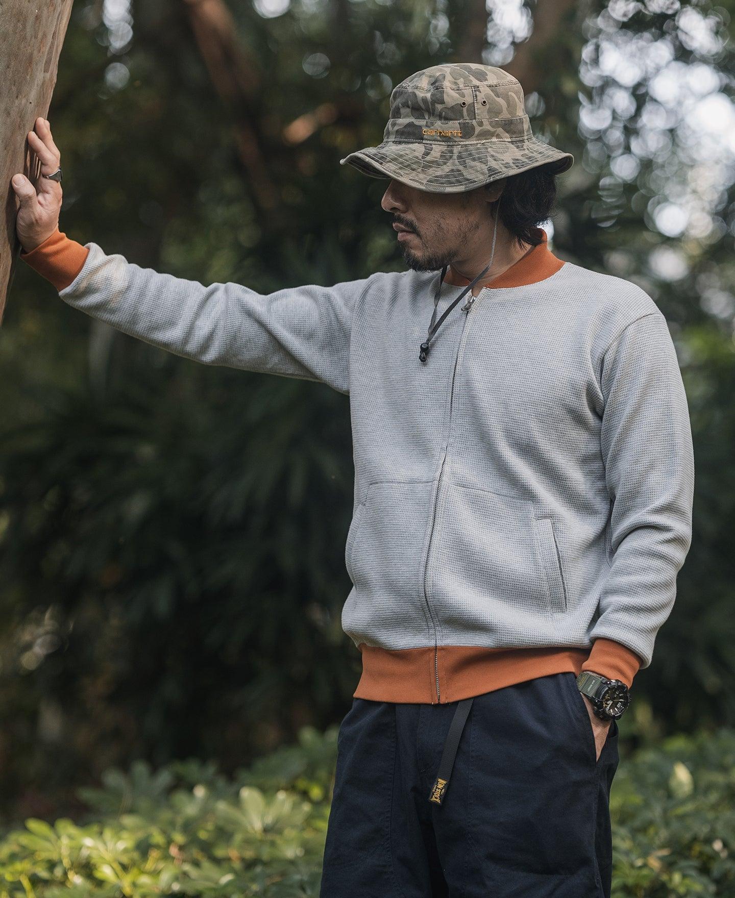 Waffle Cotton Full-Zip Track Jacket - Gray Product Image