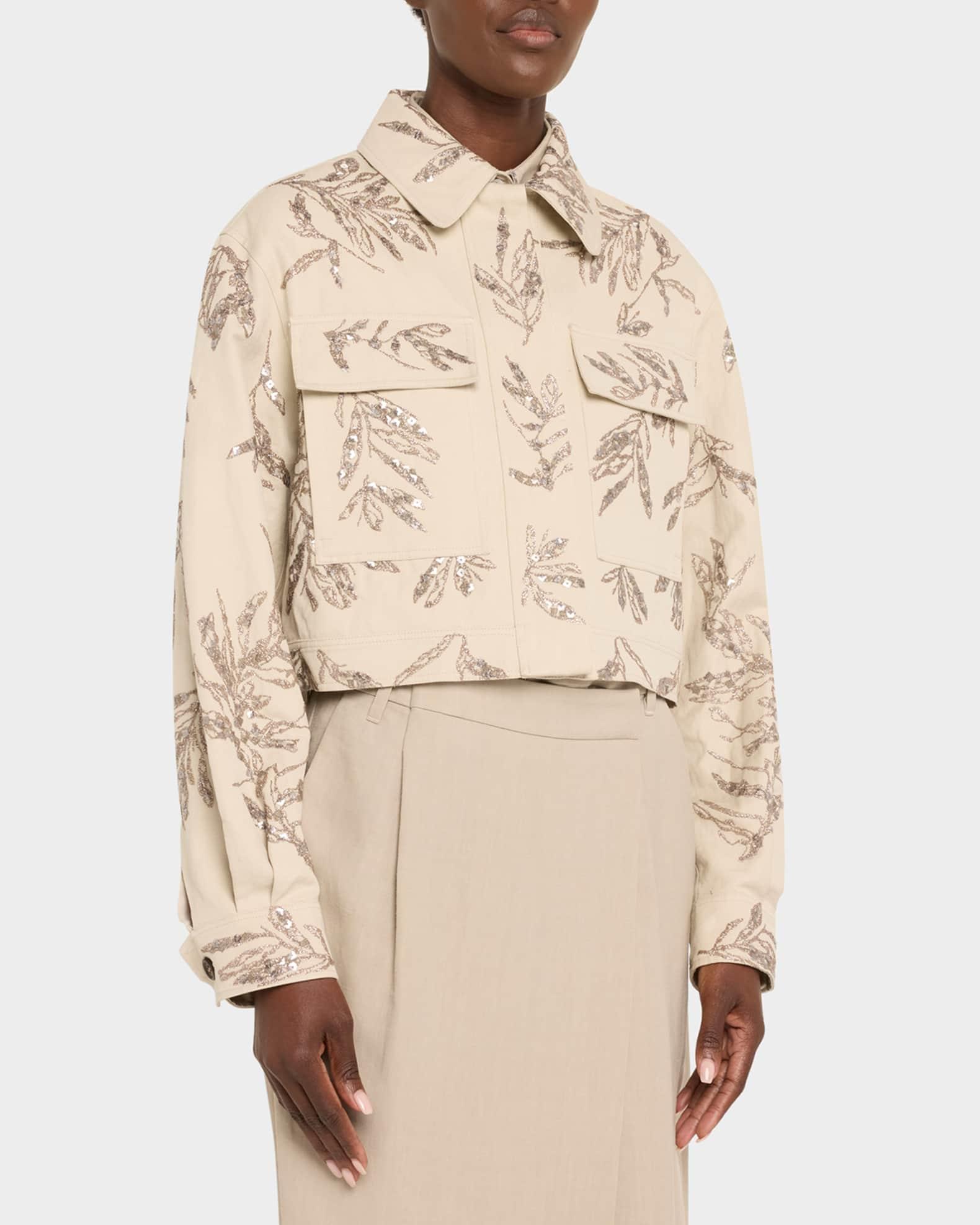 Herbarium Paillette Embroidered Canvas Crop Shirt Jacket Product Image