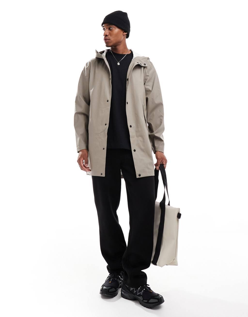 ONLY & SONS hooded rain jacket in beige Product Image