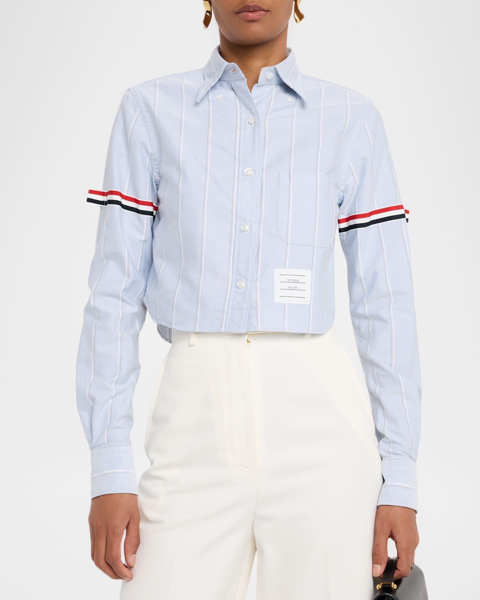 Striped Armband Crop Oxford Shirt Product Image