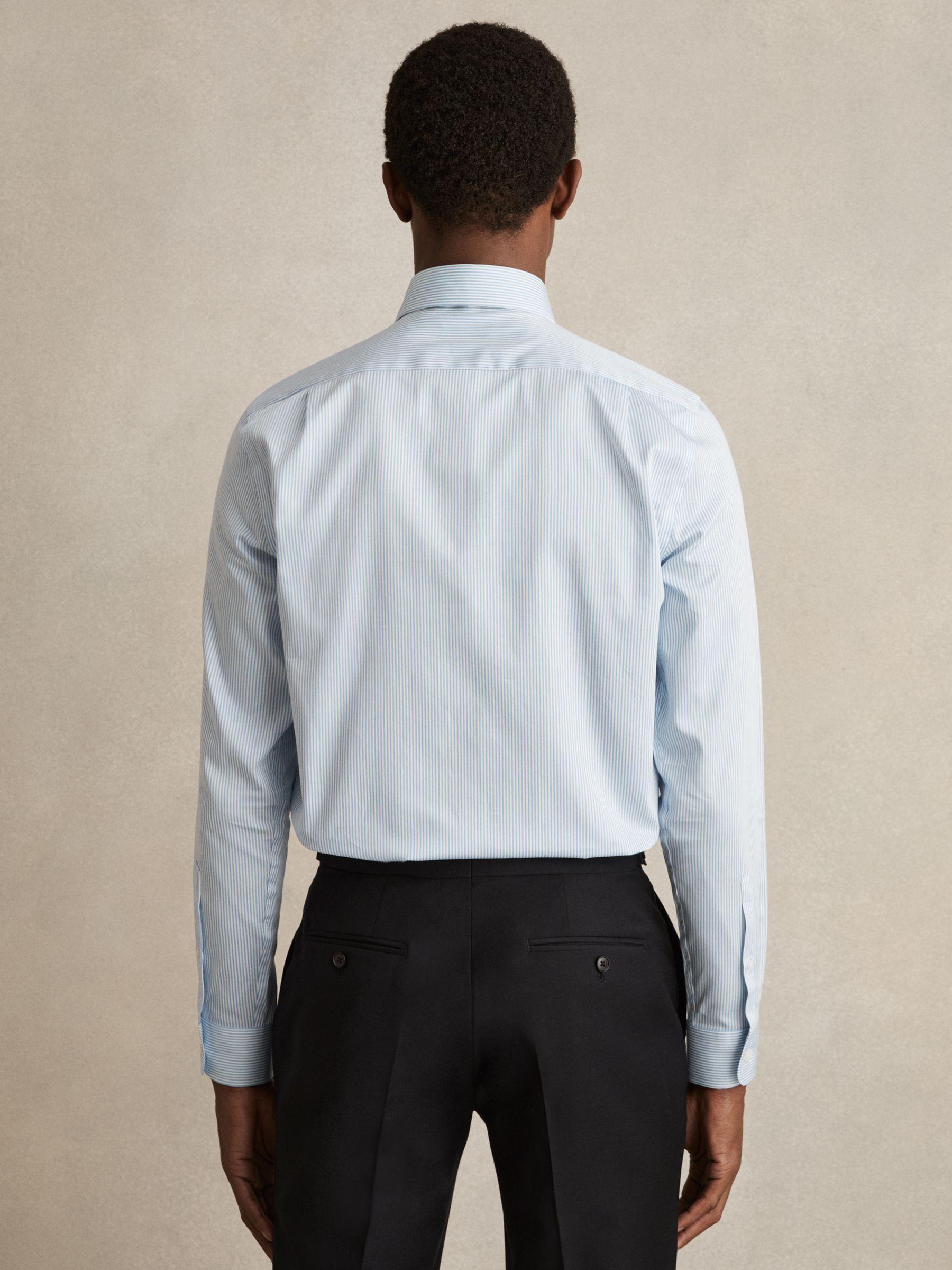 Cotton-Satin Bengal-Stripe Shirt in Blue Stripe Product Image