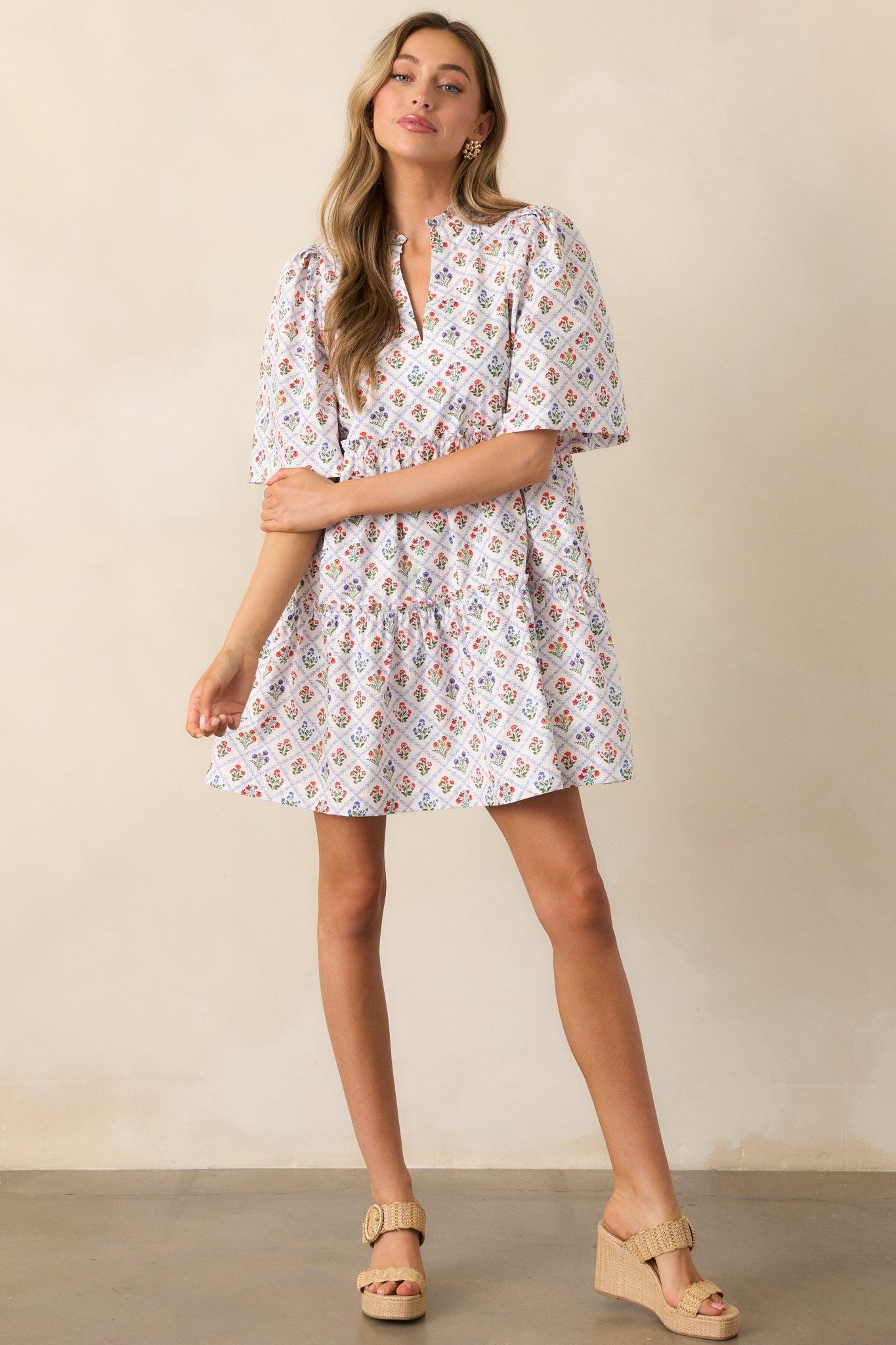 Hold Onto Hope Light Blue Floral Cotton Mini Dress Product Image