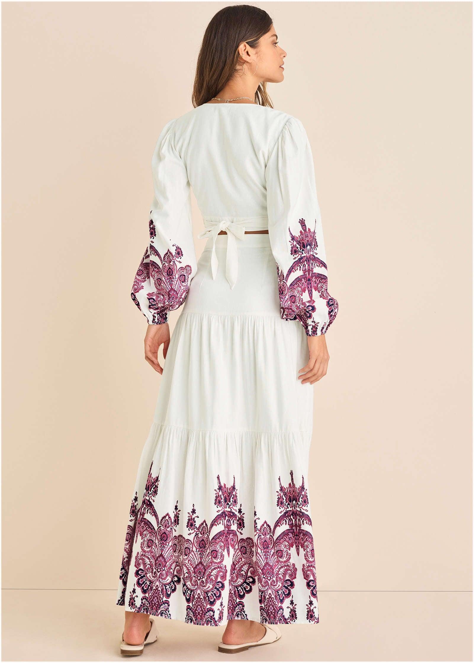 Printed Linen Two-Piece Set - Pink Boho Paisley Border Product Image