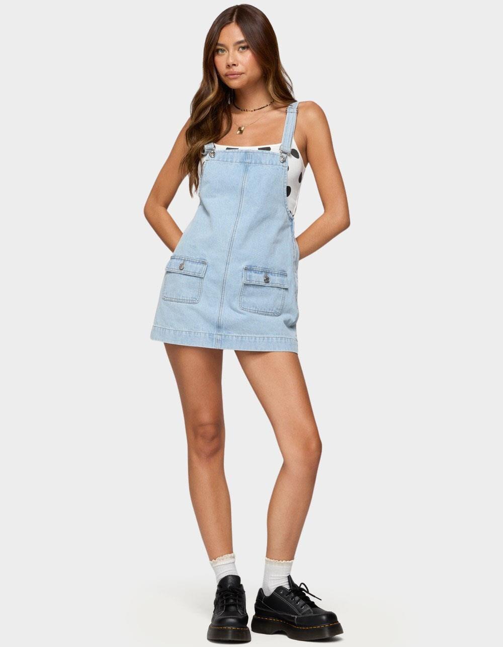 EDIKTED Overall Denim Mini Dress - LIGHT BLUE Product Image