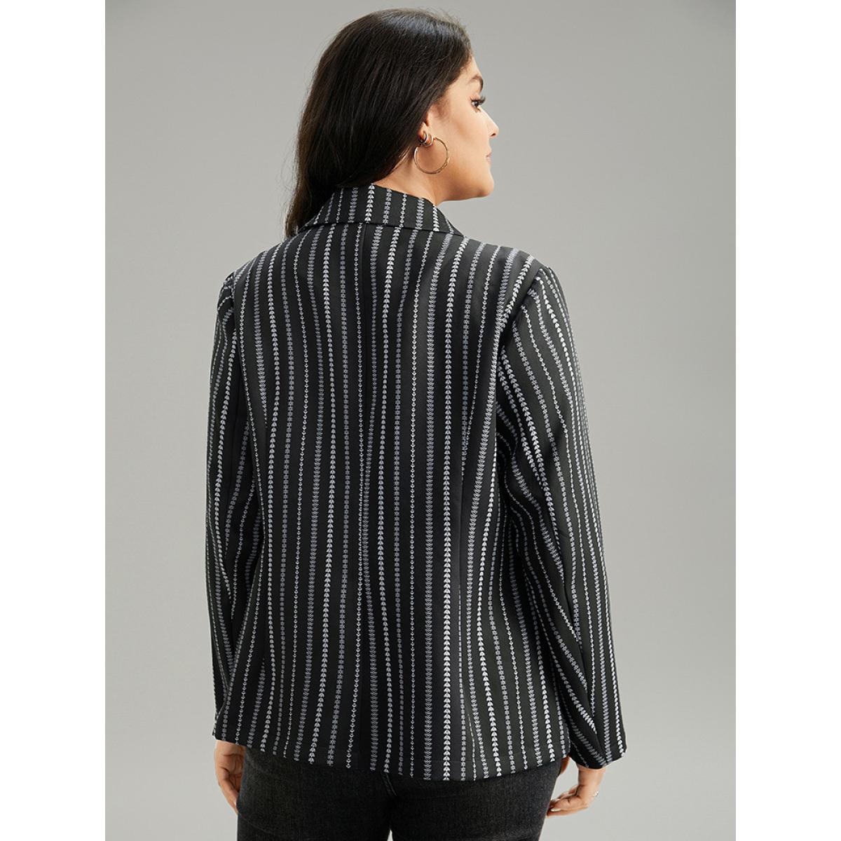 Plus Size Geometric Pocket Contrast Suit Collar Blazer Black Women Dailywear Geometric Contrast Sleeve Long Sleeve Suit Collar 28/5X Pocket Casual Blazers BloomChic Product Image