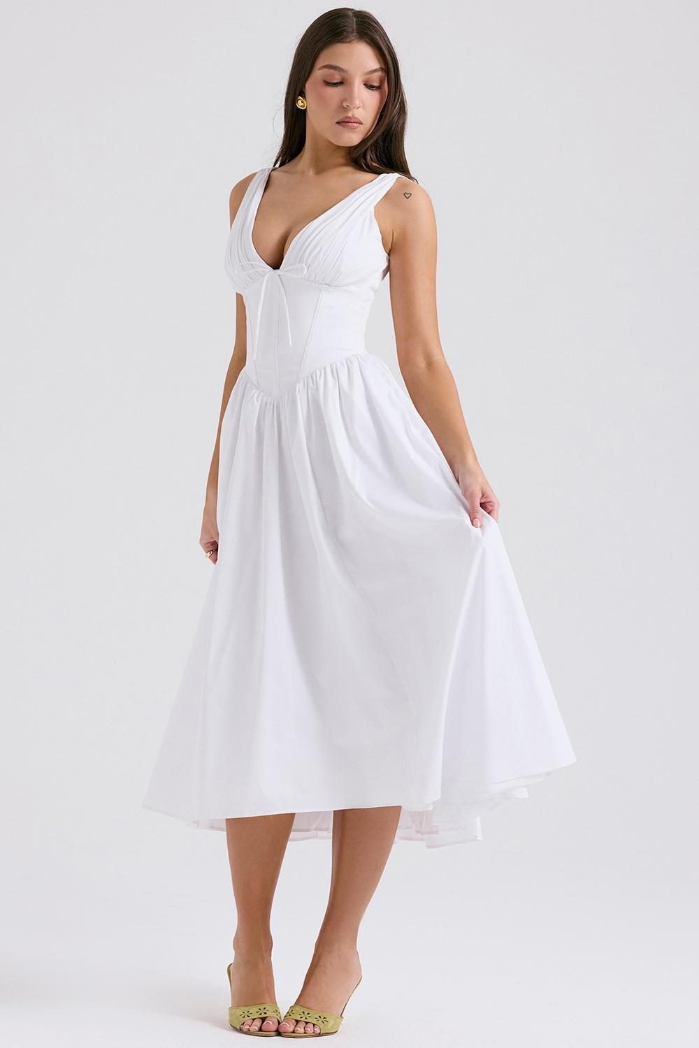 Emmelina White Cotton Corset Sundress Product Image