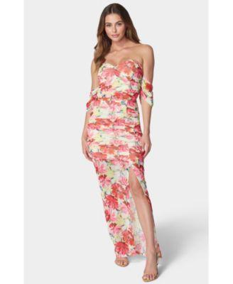 Bebe Womens Printed Off Shoulder Mesh Dress Product Image