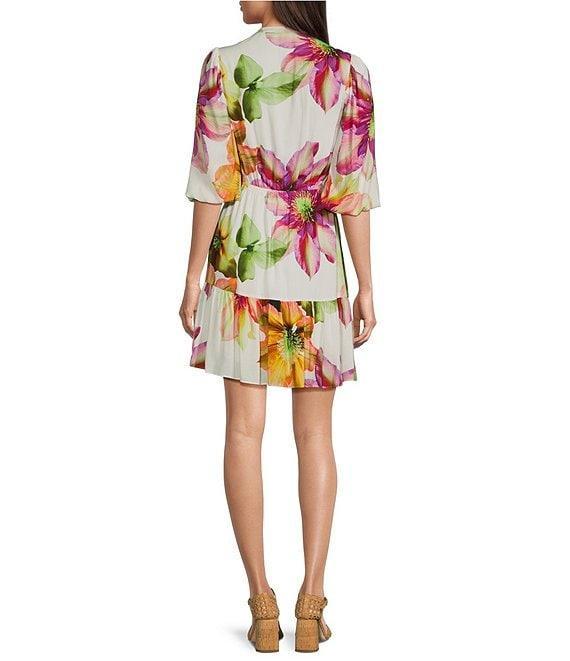 Alex Marie Elaina Floral Short Sleeve A line Notch Collar Dress Product Image