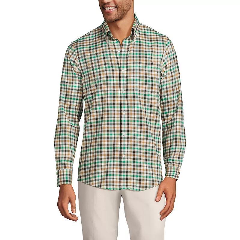 Men's Lands' End Traditional-Fit No-Iron Twill Button-Down Shirt, Size: Large, Gray Stone Ivory Plaid Product Image