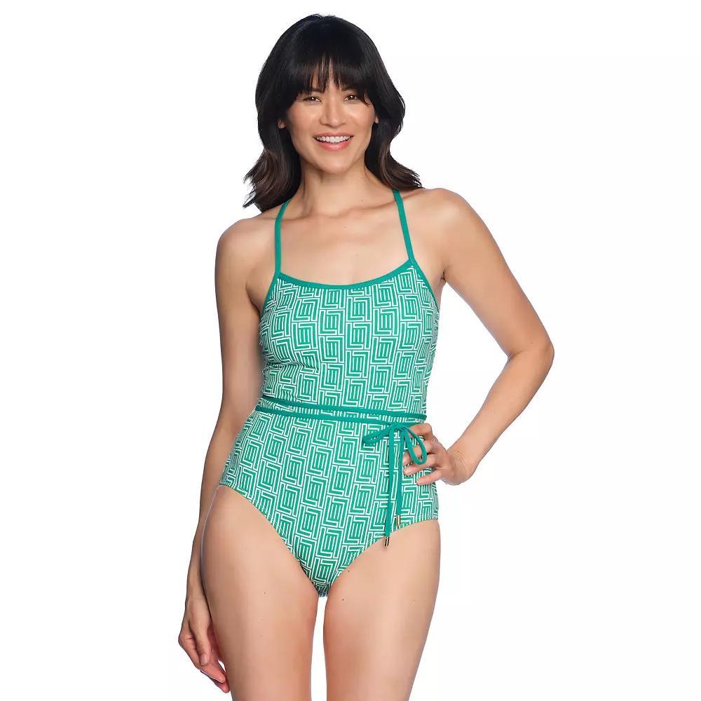 LOFT One-Piece Tie Waist Swimsuit, Women's, Size: XL, Irish Green Product Image