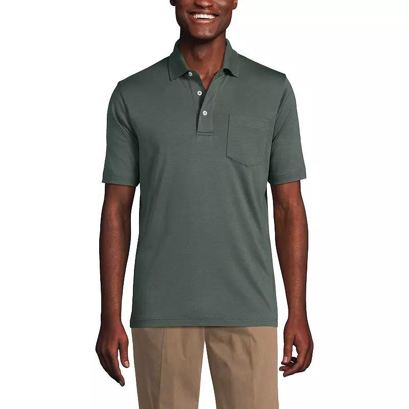 Big & Tall Lands End Super Soft Supima Pocket Polo, Mens Pale Grey Blue Product Image