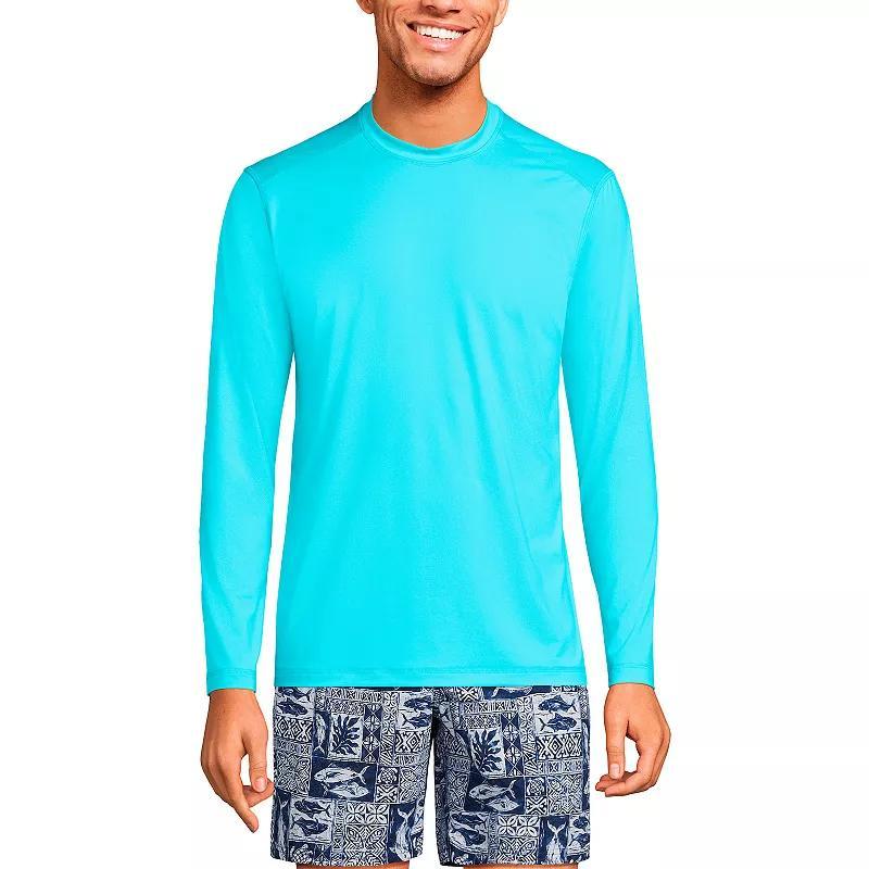 Mens Lands End Long Sleeve UPF 50 Swim Tee Tea Leaf Grey Product Image