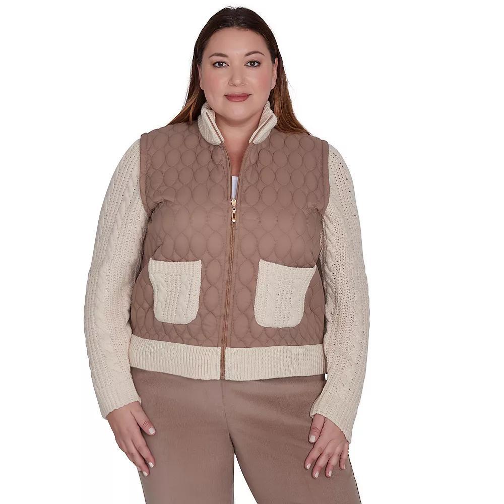 Plus Size Alfred Dunner Sweater Trim Quilted Jacket, Women's, Size: 2XL, Fawn Product Image