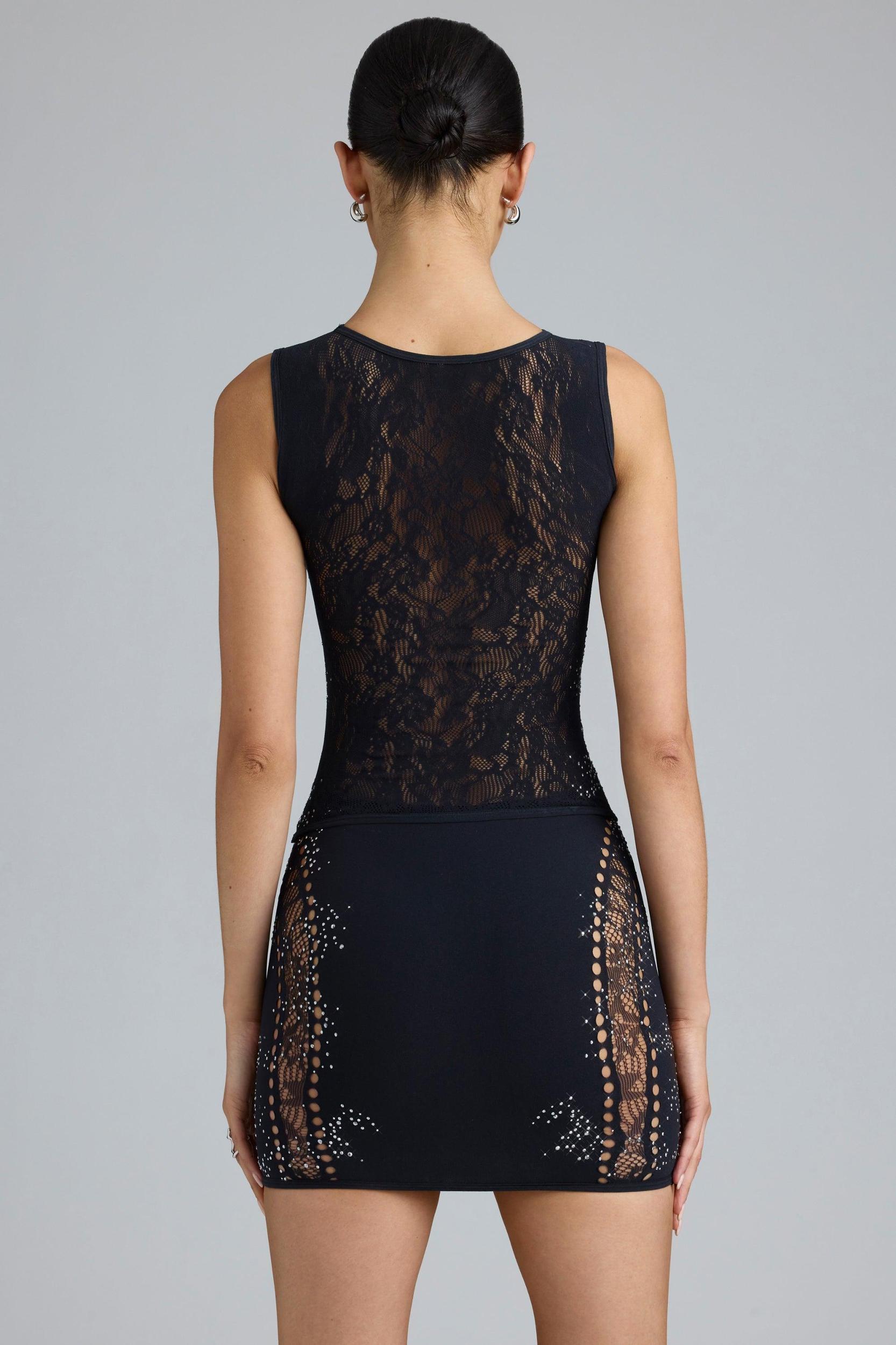 Embellished Mid-Rise Mini Skirt in Black Product Image